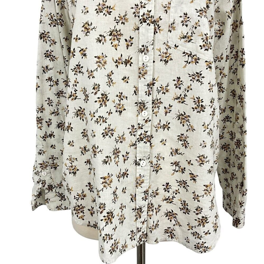 NWT Current Elliott Size 2 Floral Shirt Ivory Green Long Sleeve Linen Blend - Picture 5 of 13